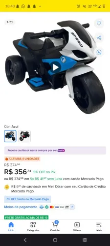 Triciclo elétrico criança 