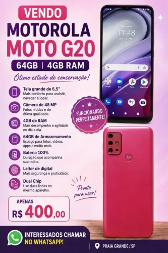 Moto G20 Rosa - 64GB/4GB Ram