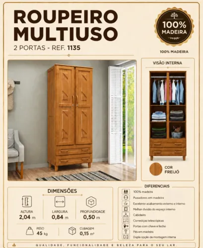 ROUPEIRO MULTIUSO 2 PORTAS FREIJO