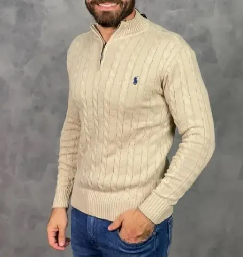 Suéter Polo Ralph Lauren Tricô Trançado com zíper - Tam. GG