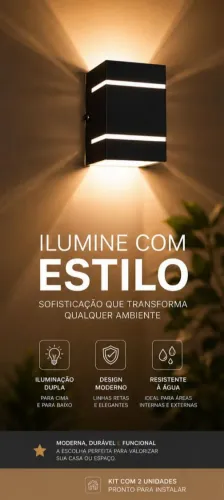 Kit 2 Arandelas Modernas Preto Fosco