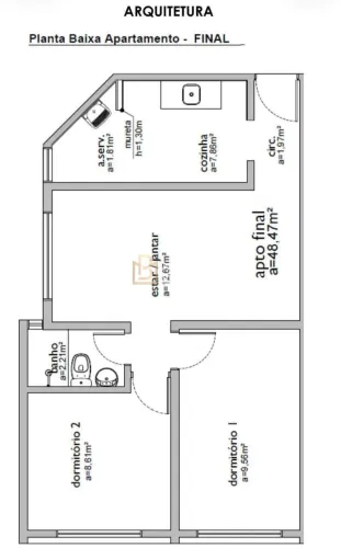 Apartamento 02 quartos - 48m2 para Locação