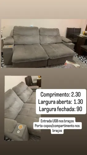 Sofá Retrátil e Reclinável 2,30m com USB ? R$550