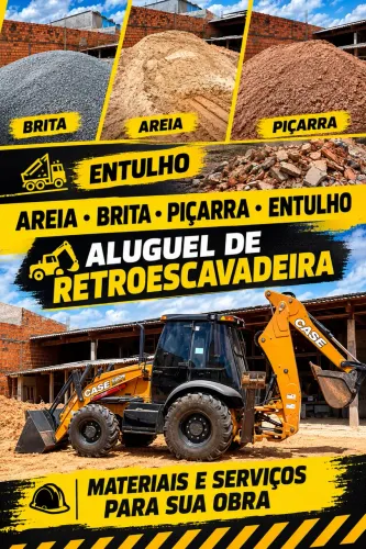 Areia, brita, piçarra e aluguel de retroescavadeira.