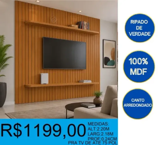 Painel ripado 100% mdf tv até 75 pol larg:2,18m alt:2,20m - frete grátis!