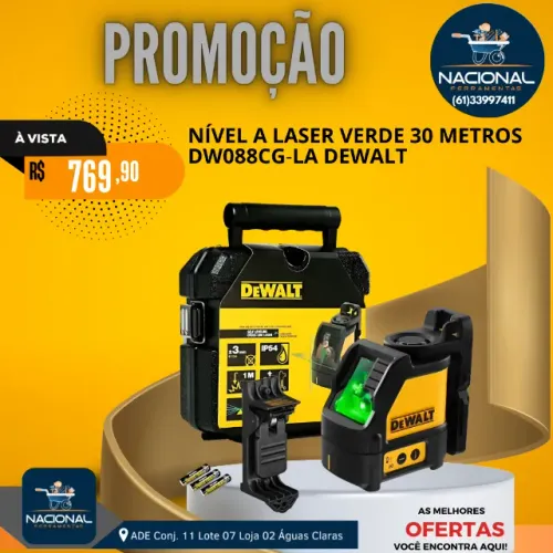 Nível a Laser Verde DeWalt DW088CG-LA 30m Profissional + Maleta