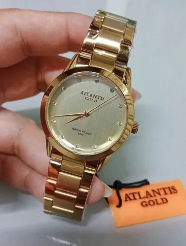 Relógio Atlantis Gold feminino folheado a prova dágua