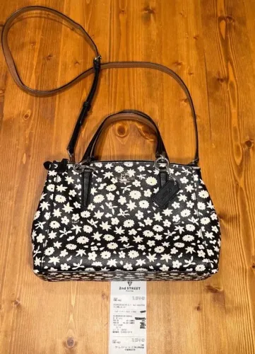 bolsa coach satchel floral preta branca tiracolo 100% original