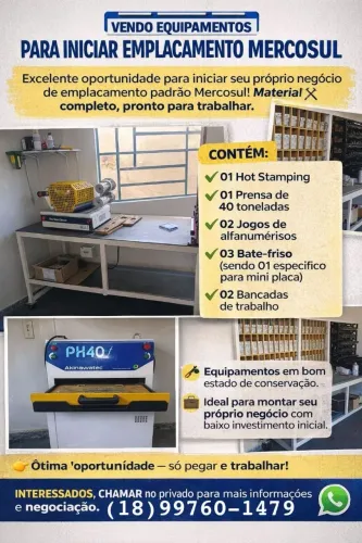 Vendo maquinário para estamparia de placas 