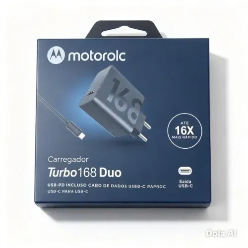 Carregador Turbo 168 Duo Motorolc USB-C Power Delivery com Cabo USB-C para USB-C Rápido po