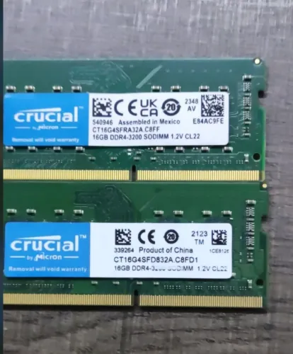 Kit 32GB DDR4 2x16GB Memória RAM Notebook Crucial 32GB DDR4 3200MHz