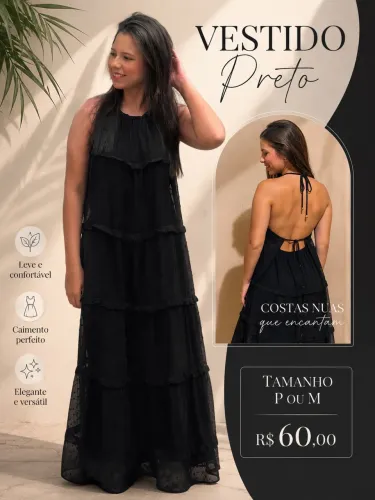 Vestido preto longo Costa nua