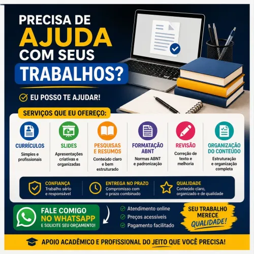 FAÇO CURRÍCULOS, SLIDES E APOIO EM TRABALHOS ESCOLARES<br>