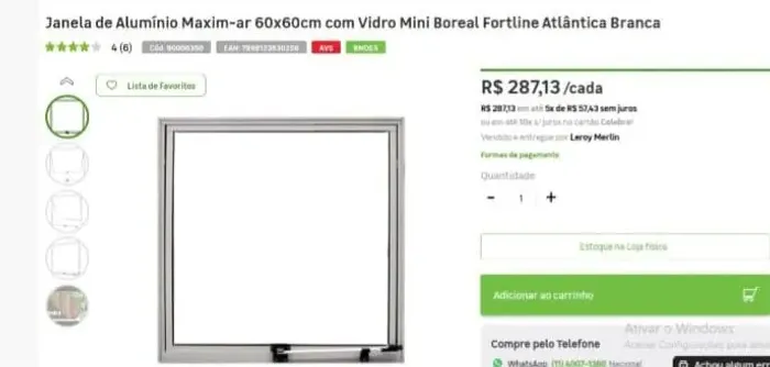 Janela de Alumínio Maxim-ar 60x60cm com Vidro Mini Boreal Fortline Atlântica Branca