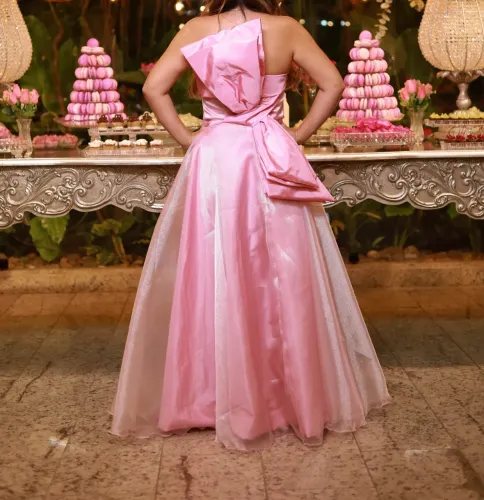 vestido rosa de festa