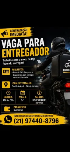 Vaga de entregador habilitado (usar moto da loja)