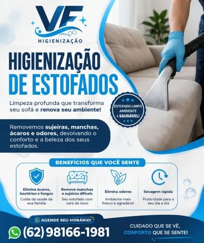 Higienização de estofados indique 02 clientes e ganhe 50%  ou 01 e ganhe 30% de desconto 