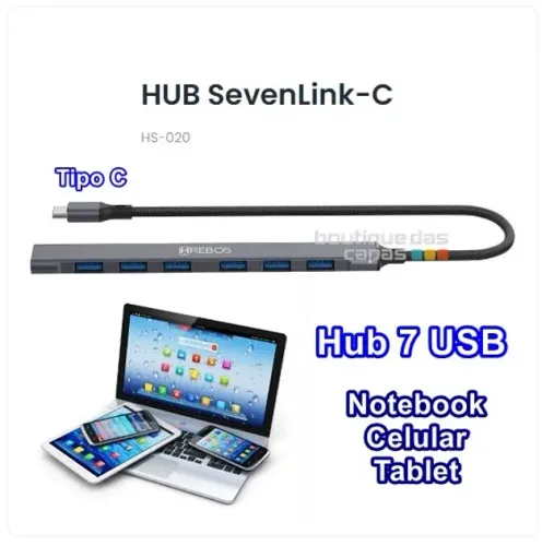 Hub usb tipo c 7 Portas usb Hrebos  HS-020 celular tabler notebook macbook