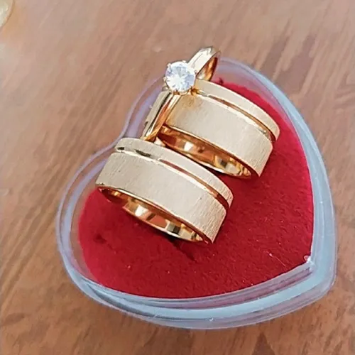 Par de aliança+ anel solitário promoção 