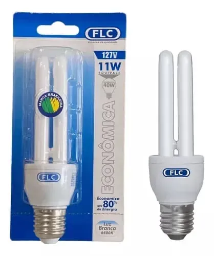Lampada economica 2U 11w 127v 2700k luz morna Marca FLC 