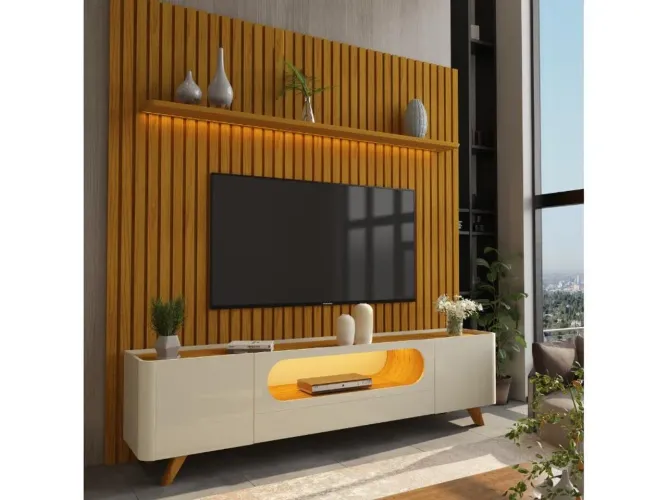 Rack com Painel Nobre 85? - Naturale/Off White l765