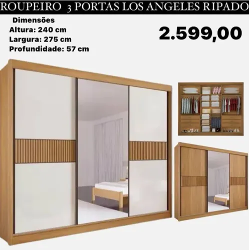 Guarda-Roupas 3 Portas Los Angeles Ripado / ENTREGA HOJE !!!