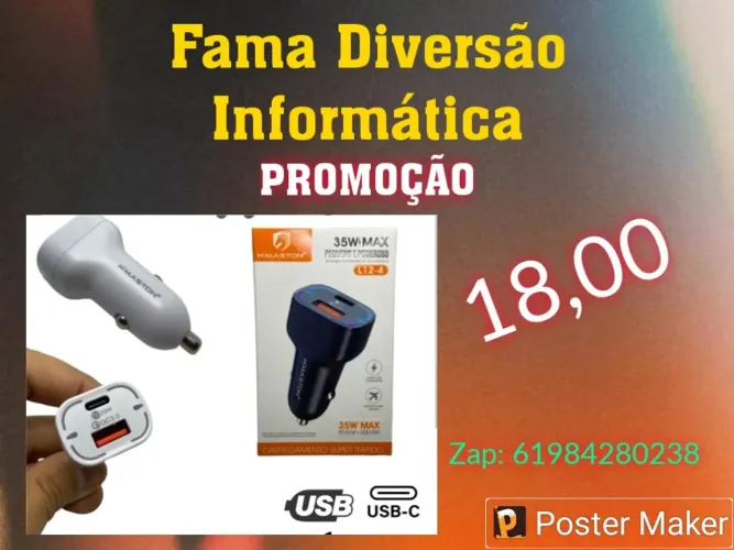 Carregador veicular tipo C e USB