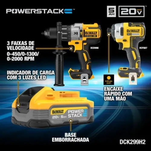 Combo Dewalt Parafusadeira Furadeira de Impacto e Parafusadeira DEWALT-DCK299H2-BR