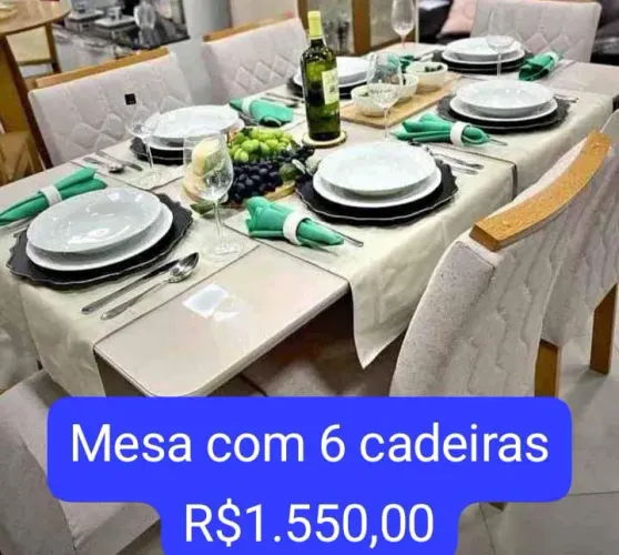 Mesa de Jantar com 6 Cadeiras Tampo com vidro- R$1.550,00