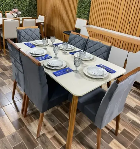 Mesa de Jantar Elegante love com 6 Cadeiras em madeira maciça 