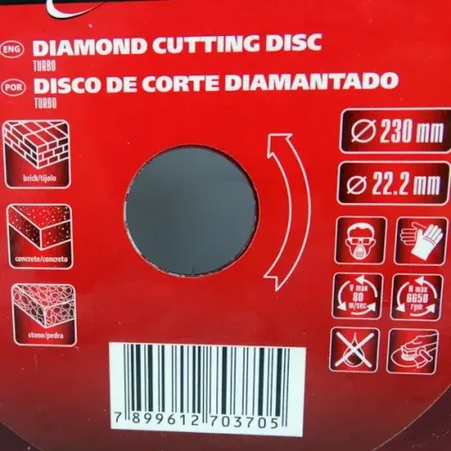 DISCO DE CORTE MTX DIAMANTADO TURBO 230X22,2MM SECO