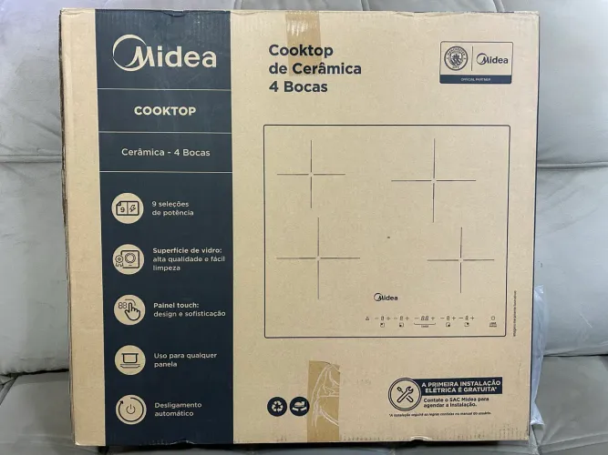 Cooktop 4 Bocas Elétrico Vitrocerâmico Midea Preto