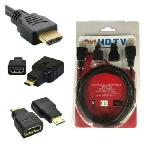 Kit HDMI 1080p 3x1 com 2 Adaptadores Pontas Micro e Mini HDMI - 1.8 Mts