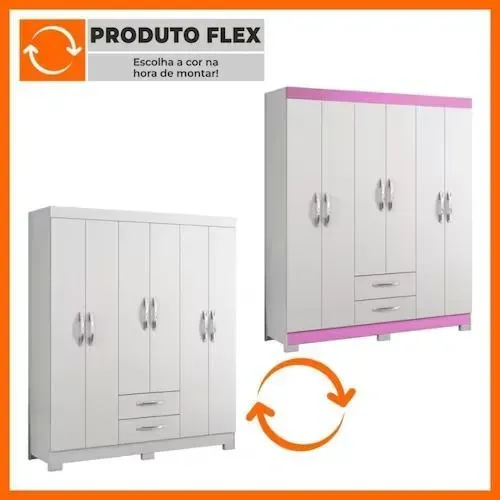 Roupeiro NT 6015 6P2G Branco New.Rosa Flex Notavel