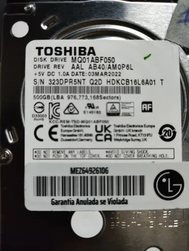 HD Toshiba 500GB 2.5 SATA