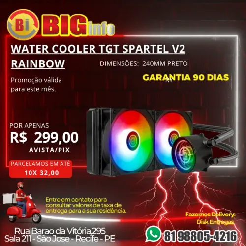 Water Cooler TGT Spartel V2 Rainbow 240mm Preto - Em ate 10x Fixas