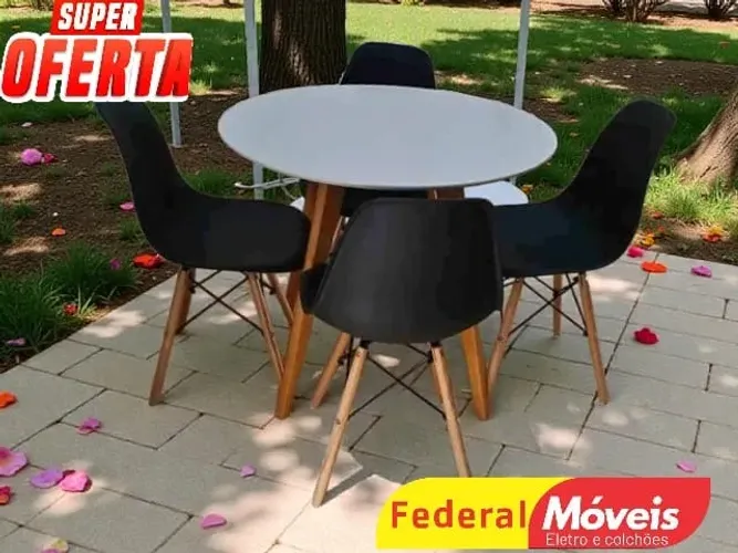Mesa 90cm Pés Madeira c/ 4 Cadeiras  NOS CHAME NO WHATSAPP