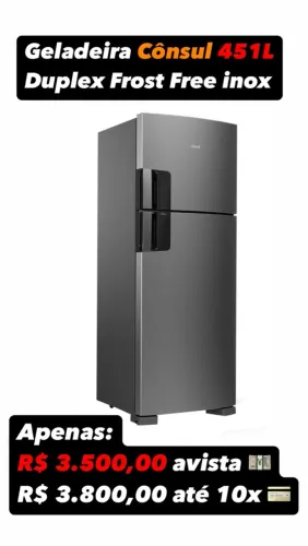 Geladeira Cônsul 451L Inox duplex lacrada