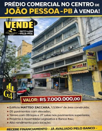 Prédio Comercial no Centro de João Pessoa à venda com 1.539m2 e ótima localização.
