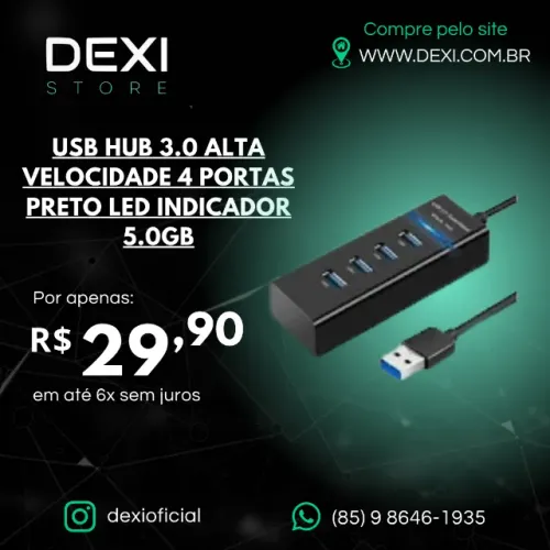 Hub Extensor Multiplicador USB 3.0 4 Portas Com Botão LED It Blue
