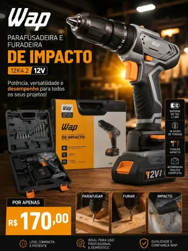 WAP Parafusadeira E Furadeira De Impacto 12K4.2 12V 10mm 3/8" 18 Níveis de Torque