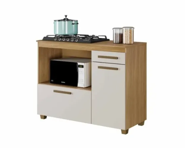 Balcão para CookTop Cronus 4 ou 5 Bocas Cinamomo.Off White Arte Móveis - Entrega Rápida!