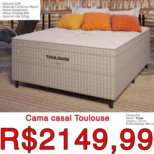 Cama de casal Toulouse molas / frete grátis / pague na entrega