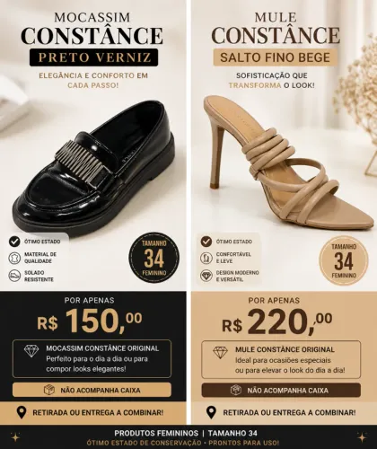 Sapatos Femininos Constance - Tamanho 34 | Mocassim + Mule | Ótimo Estado