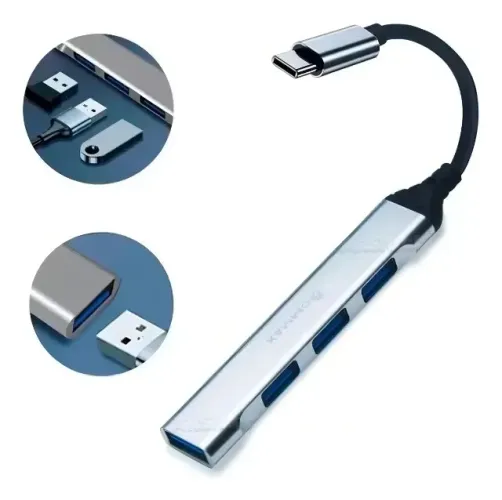 Adaptador Expansor Hub 4x 1 Usb 3.0 + Usb 2.0 Hmaston Hub TipoC Usb-C Zhq24 Cor Cinza
