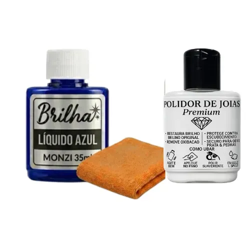 Kit Limpa Prata 925 Monzi 35ml + Massa Polidora 35ml + Flanela 100% Algodão
