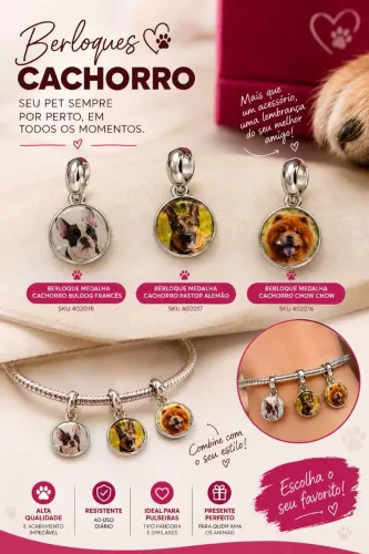 Berloque Medalha Cachorro Prata 925 Bulldog Pastor Alemão Chow Chow