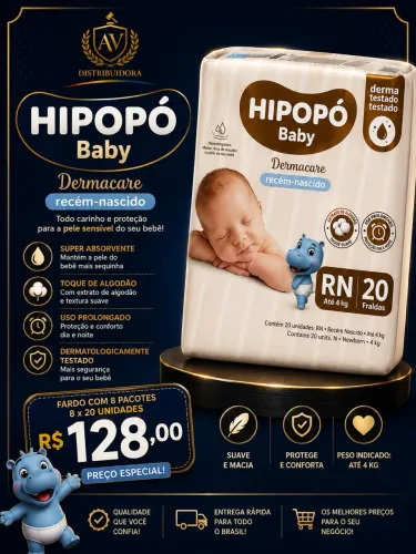 ? FRALDA HIPOPÓ BABY DERMACARE RN - RECÉM-NASCIDO