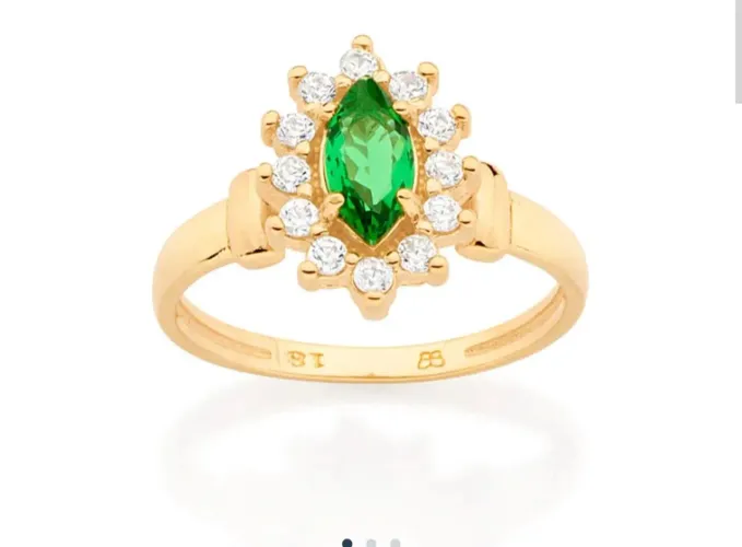 Anel Rommanel formatura folheado a ouro com cristal verde e zircônias