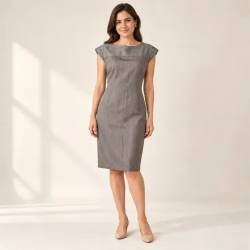 Vestido Midi Alfaiataria Risca de Giz Cinza Karvin Tam M